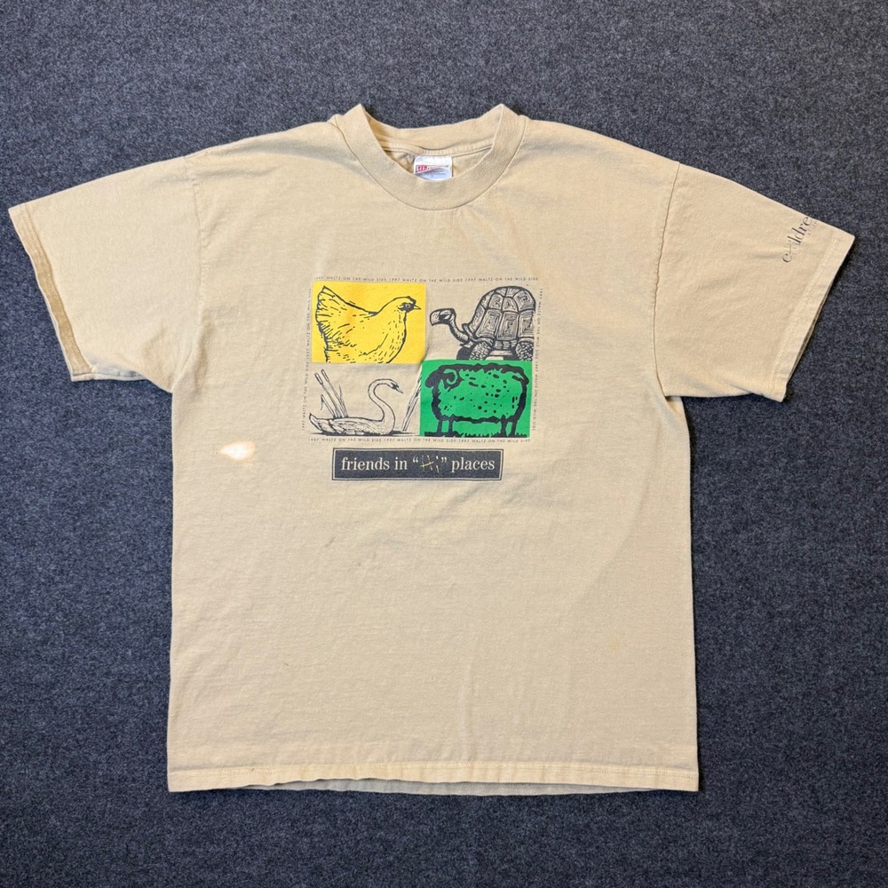 Vintage 90s T-Shirt Mens L Tan Tulsa Zoo Graphic Friends In High Places
